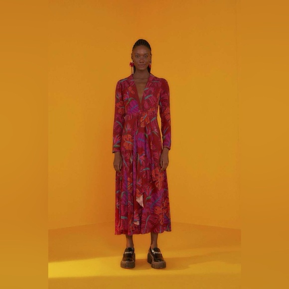 NWT Farm Rio Red Delicate Leaves Maxi Dress M - Picture 2 of 13